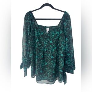 Isabel Maternity by Ingrid & Isa Women’s L teal & black Flowy sheer sleeves top